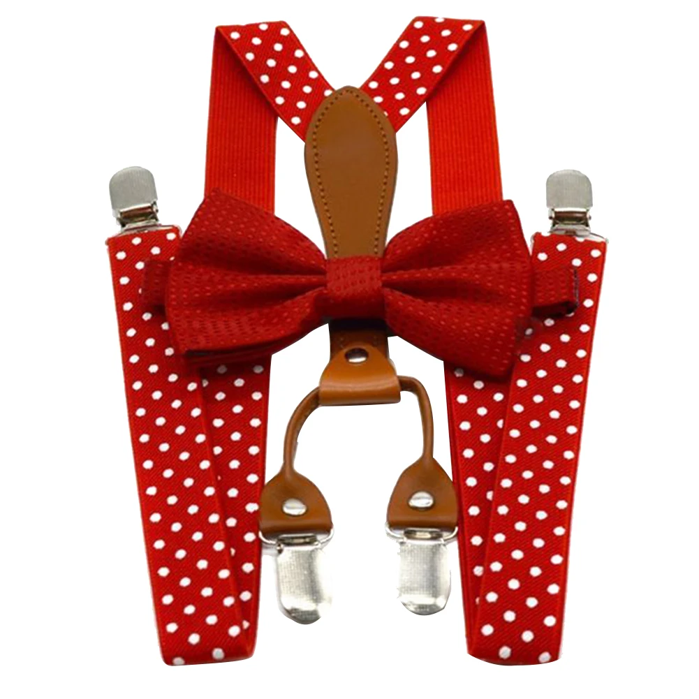 В горошек для брюк Свадебные галстук-бабочка эластичные подтяжки алюминиевая Кнопка вечерние 4 клипа регулируемые темно-красные взрослые - Цвет: Красный