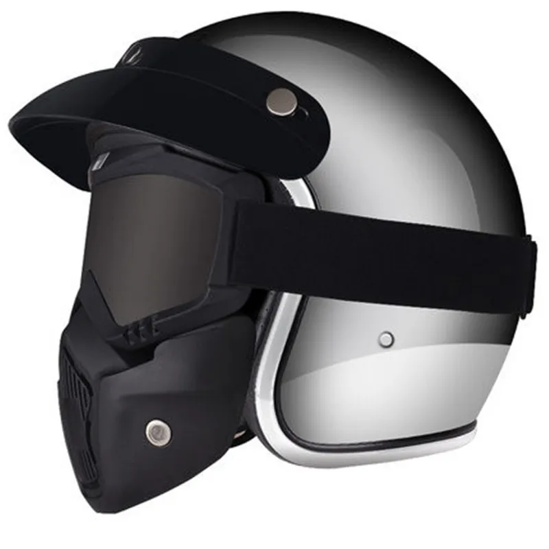 Зеркало серебро хром Vespa Ретро Винтаж мотоциклетный шлем чоппер Скутер синтетический 3/4 с открытым лицом Casco