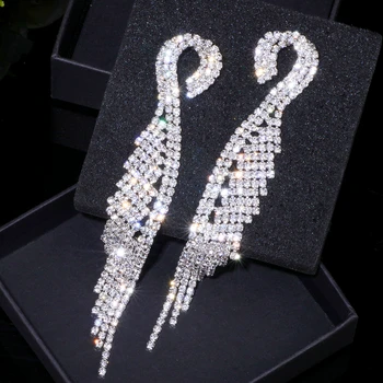 Luxury Crystal Long Tassel Earrings Classic Bridal Dangle Drop Earring Brincos Wedding Engagement Jewelry Accessories WX041