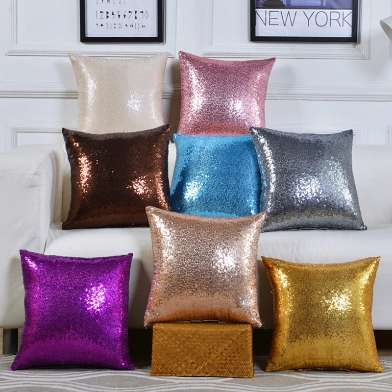 

Solid Color Throw Pillows Pink Brown White Yellow Blue Grey Glitter Sequins Decoration Pillowcase Home Textile Cushion Covers