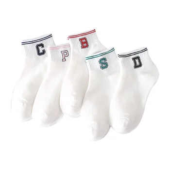 

5Pairs/Set Hot Classic Striped Letter Sporty Short Socks Girls Cute Cotton Harajuku Socks Casual Female