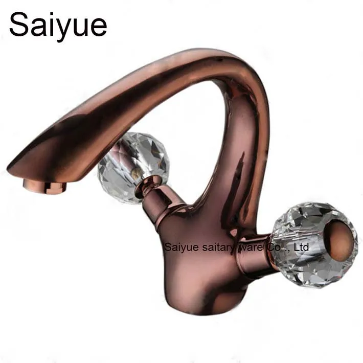 

Elegant Luxurious Rose Gold Crystal Dual Handle Brass Bathroom Basin Faucet Hot and Cold Water Painting Sink Mixer Taps