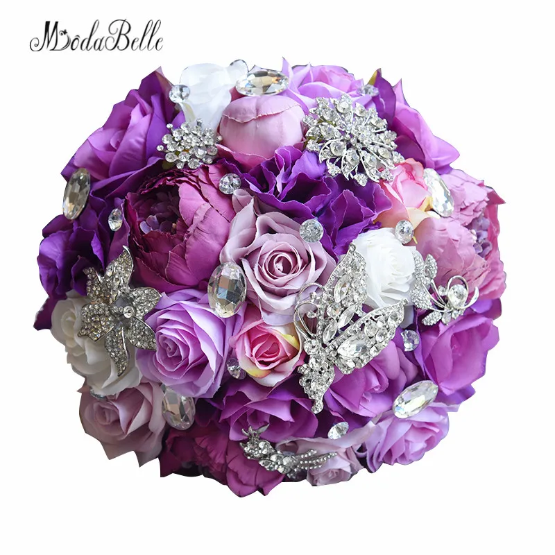 

modabelle Silk Artificial Purple Bridal Bouquet Brooch Crystal Rhinestone Flowers Wedding Bouquet For Brides Home Decor 2018