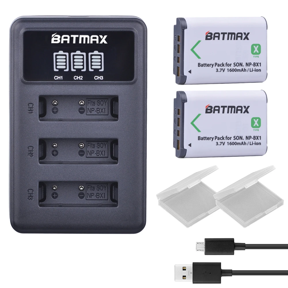 2 шт. NP-BX1 NP BX1 Батарея NPBX1 Батарея+ светодиодный 3 слота USB Зарядное устройство для sony NP-BX1 HDR-AS200v AS20 AS15 AS100V RX100 X1000V WX350