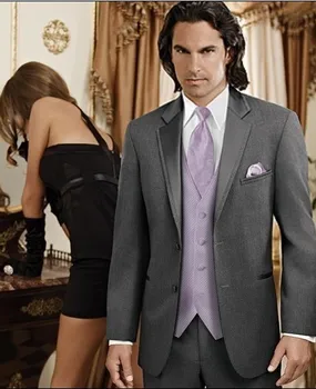 

Custom Made Groom Tuxedo Dark Grey Groomsmen Notch Lapel Wedding/Dinner Suits Best Man Bridegroom (Jacket+Pants+Tie+Vest) B242