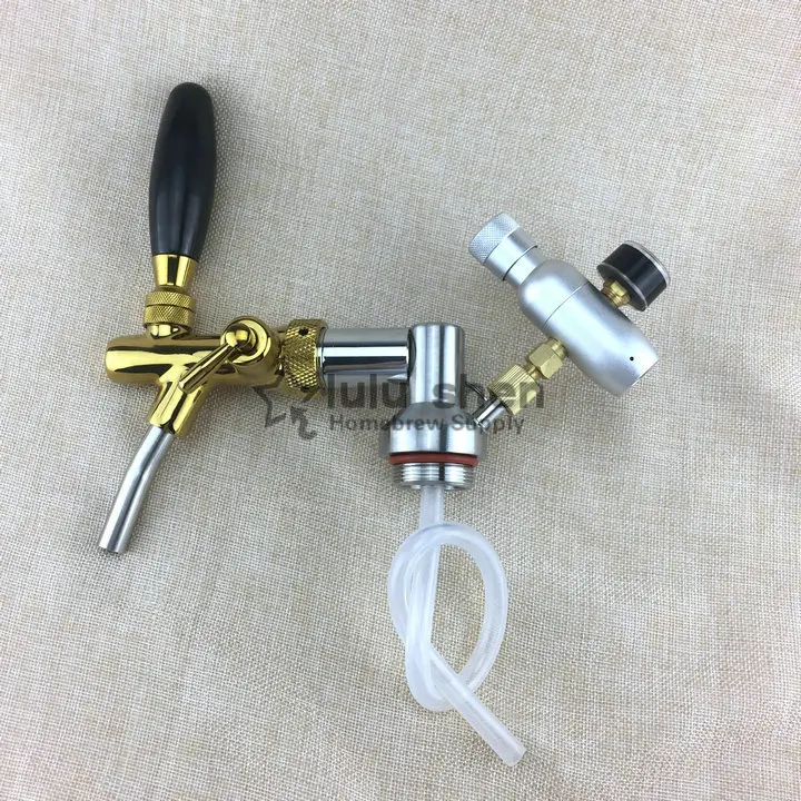 

Stainless Steel Mini Keg Tap Dispenser with golden adjustable tap and CO2 Charger for beer bar