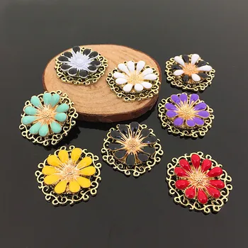 

24mm Fashion Metal Alloy Drops Of Glaze Flowers Connectors Charm For Jewelry Making Accessories 50PCS