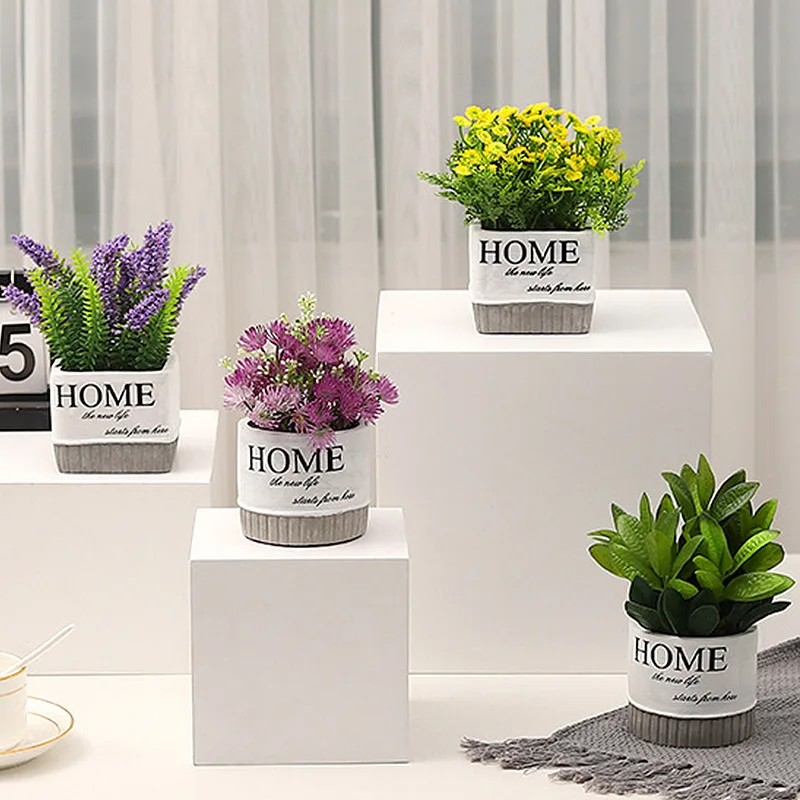 

Nordic Artificial Flowers with Vase Mini Bonsai Set Potted Fake Flower Home Desktop Decoration Simulated Green Plant
