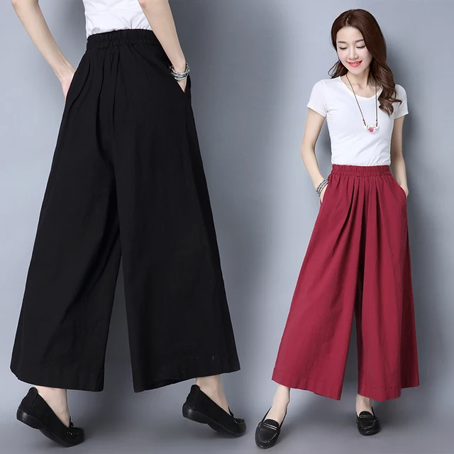 Spring Fall Loose Wide Leg Pants Capris Pants Casual