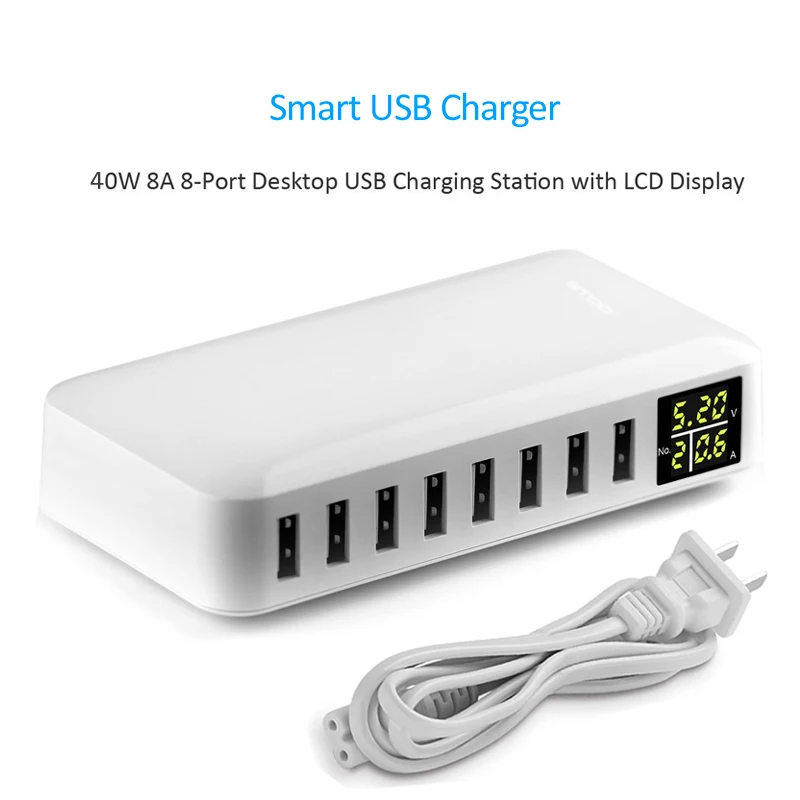 8 портов USB зарядное устройство 40 Вт ЖК дисплей монитор напряжения умная Зарядка