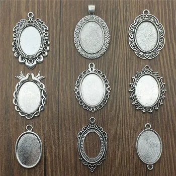

8pcs/lot Fit 18x25mm Oval Glass Cabochon Base Setting Pendant Tray For Jewelry DIY Making Antique Silver Color FM4011