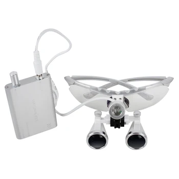 

Magnifying glass 3.5X320mm Medical Surgical loupes Silver Dental Loupes head loupes with LED light magnifier