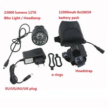22000 люмен велосипед свет фар 12x Cree XM-L T6 светодиодный велосипед Велоспорт фара+ 18650 12000 мА/ч, Батарея упаковке с открытыми порами+ Зарядное устройство