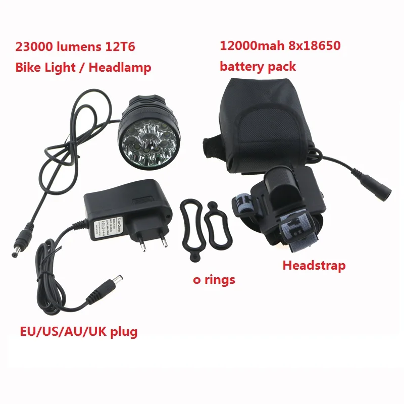 22000 люмен велосипед свет фар 12X CREE xm-l T6 LED Велосипедный Спорт Велоспорт фара + 18650 12000 мАч Батарея pack + Зарядное устройство