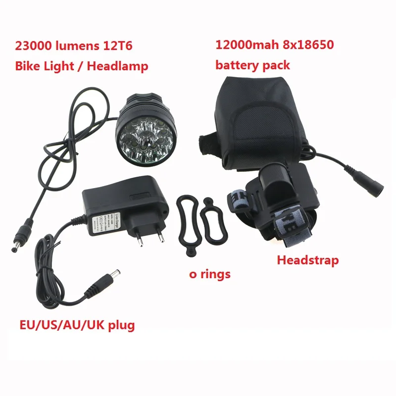 22000 lumens Bike Light Headlight 12x Cree XM-L T6 Led Bicycle Cycling Head Lamp+ 18650 12000mah Battery Pack + Charger