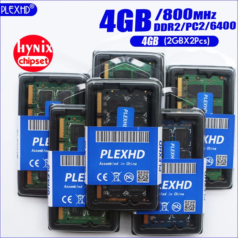 PLEXHD 4G 4 Гб(2GBX 2 шт) DDR2 pc2 6400 800 МГц 2RX8 память для ноутбука 4 Гб pc2-6400S ddr2 800 МГц 200pin оперативная память для ноутбука(чипсет hynix