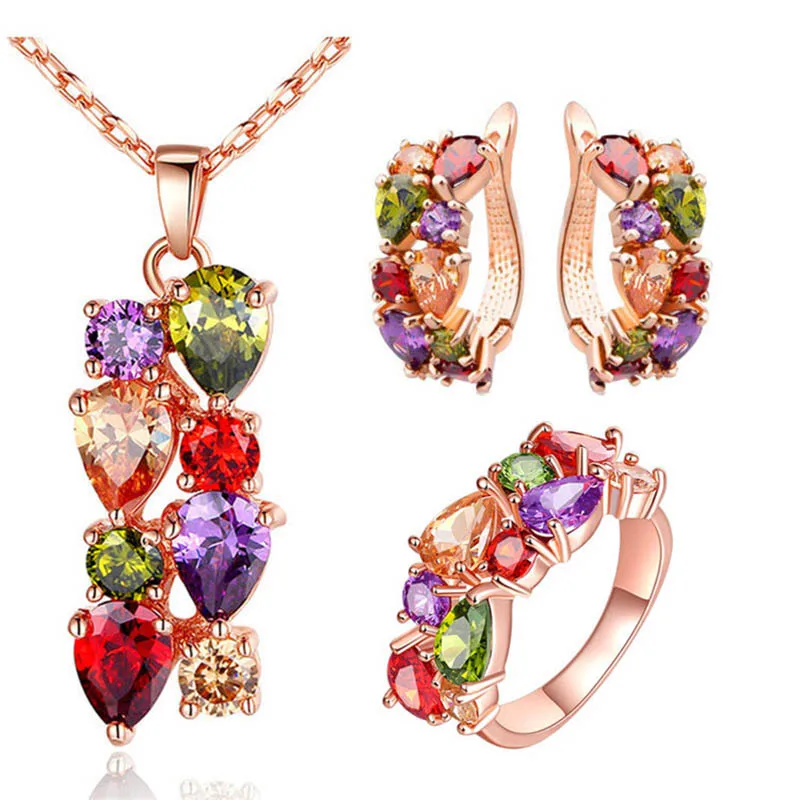 

Meiliyishi Fashion Mona Lisa Jewelry Set Women Mix Color Zircon Rose Gold Color Copper Jewelry for Mother Gift Wedding Bridal