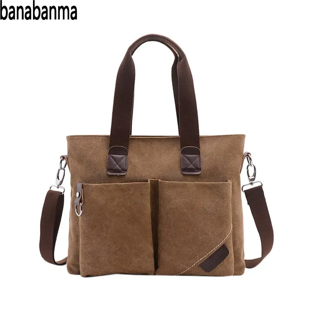 

PinShang Men Handbag Canvas Crossbody Bag Vintage Top Handle Satchel Handbag Male Messenger Shoulder Bags for Men 2018 ZK40