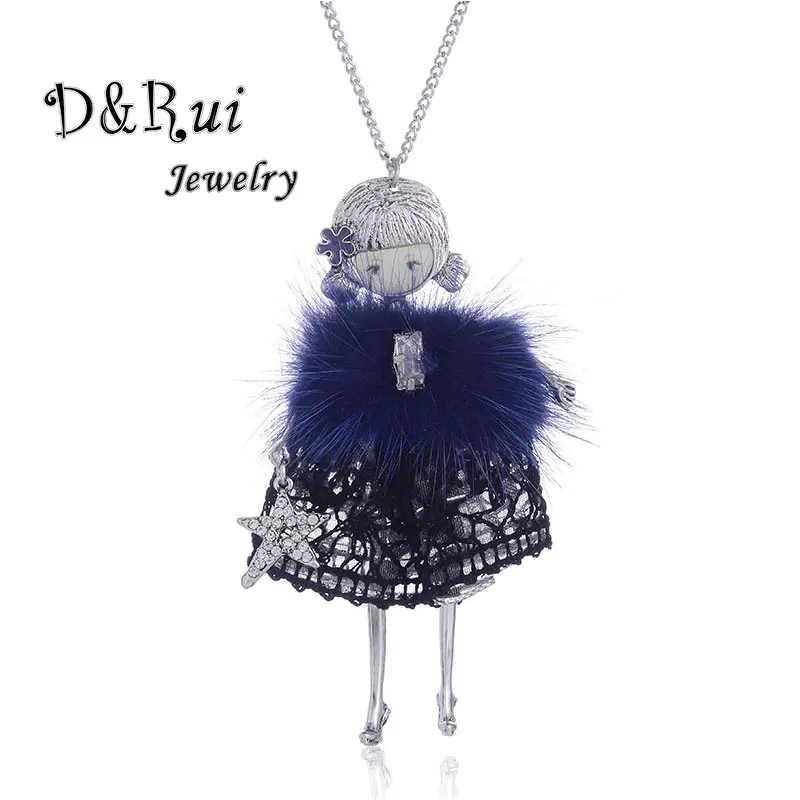 

Vintage Enamel Doll Pendant Necklace Fashion Zinc Alloy Long Sweater Chain For Women Statement Necklace Girl Fine Jewelry Gift