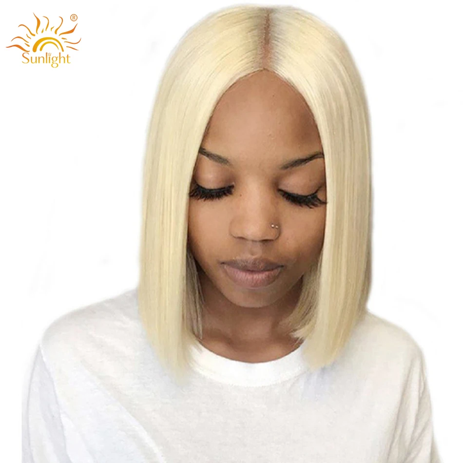 

613 Blonde Short Bob Straight Lace Wigs Lace Front Human Hair Wigs With Pre plucked Hairline Sunlight Peruvian Remy Human Hair
