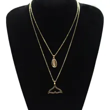 Fashion New Fishtail Shell Long Chain Necklace Women Double Layered Alloy Plated Statement Pendant Necklace Fashion New Fishtail Shell Long Chain Necklace Women Double Layered Alloy Plated Statement Pendant Necklace