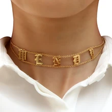 DODOAI Old English Choker, Customized Nameplate Necklace, Personalized Name Plate Necklace Female Personality Jewelry Gift personalized capital letter pendant choker necklace old english font inital nameplate necklace golden color customized jewelry