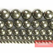 Круглые бусины из натурального камня, железного пирита, 16 дюймов, нить 4, 6, 8, 10, 12 мм, выберите размер для изготовления ювелирных изделий IPB01