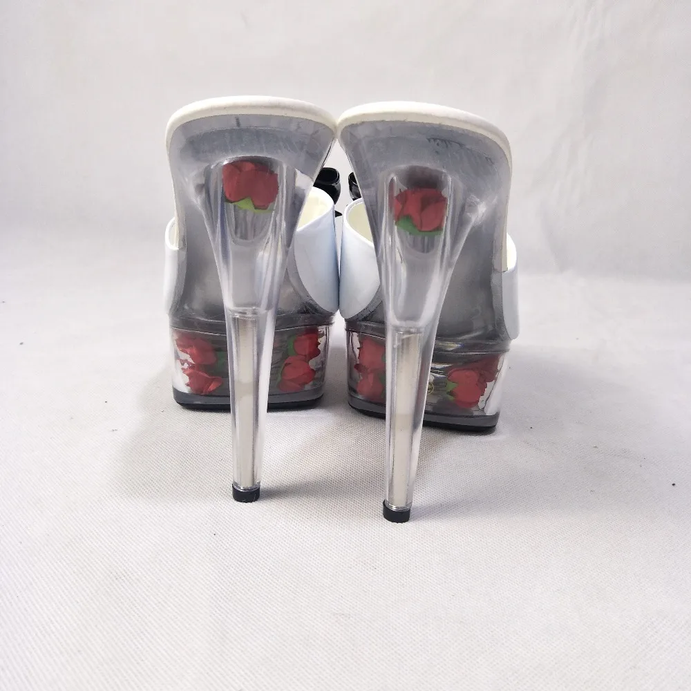 15cm high heel rose decoration platform, bow sexy sandals transparent 6 inch crystal Sandals