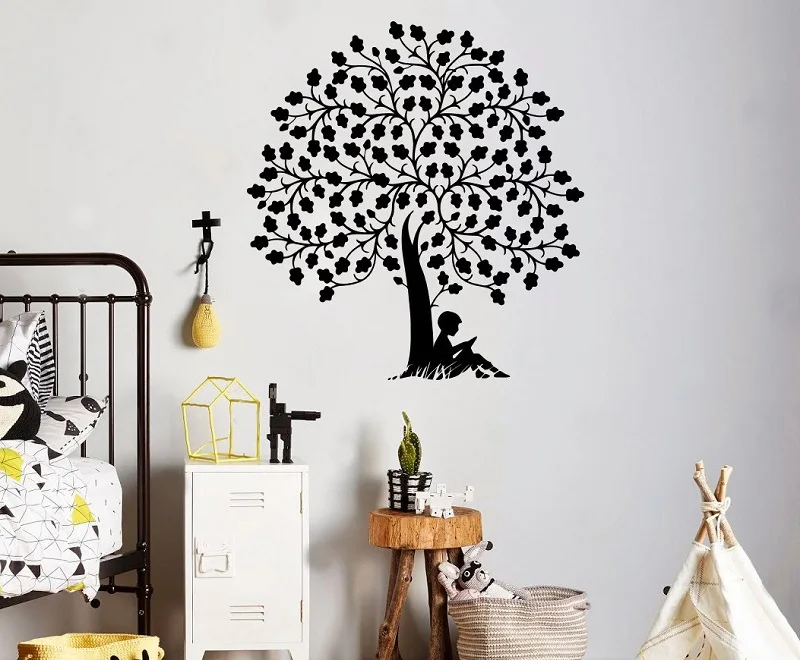 Book tree reading wall decal vinyl sticker library school home indoor living room children bedroom removable custom stickersDS02 | Дом и сад