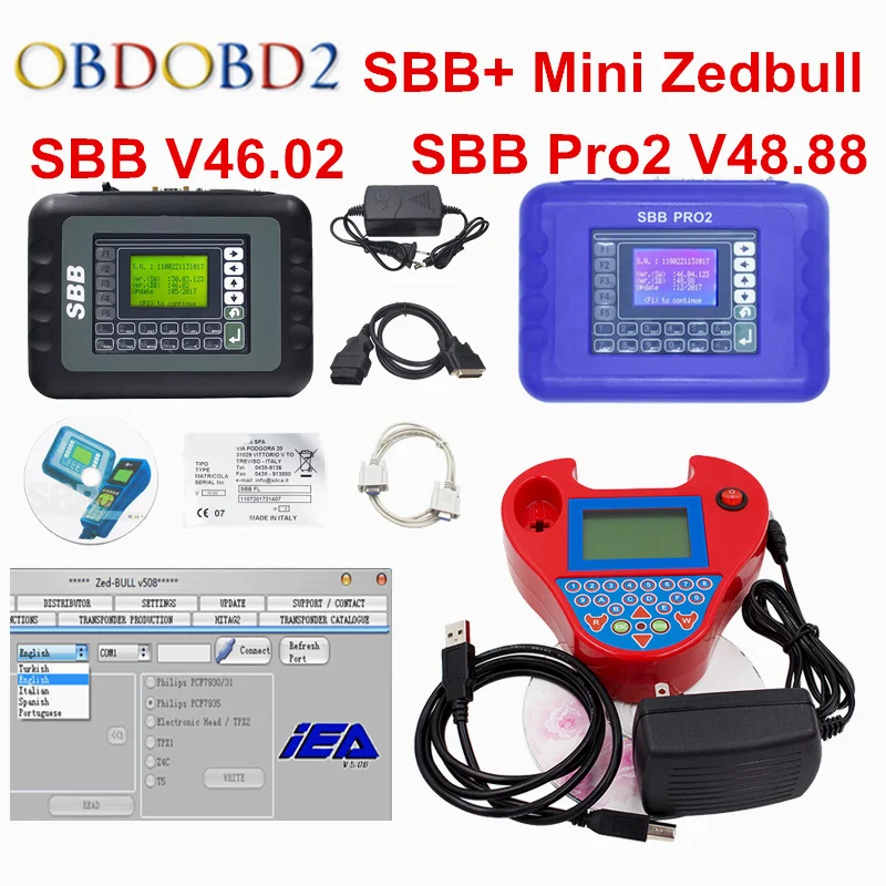 

2018 Full Set SBB V46.02 SBB Pro2 V48.88 48.99 Mini Zedbull Auto Key Programmer SBB 46.02 / SBB Pro 2 48.88 Car Key Transponder