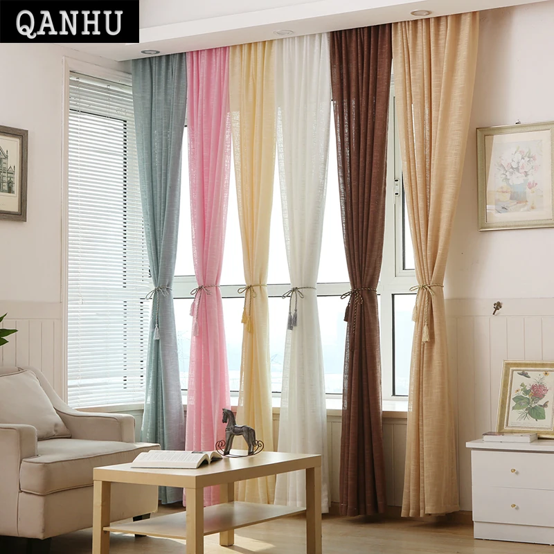 

QANHU Window screening Romantic farmhouse style 6 color screens 100% polyester Solid color Curtains for the Bedroom Hot plf-12
