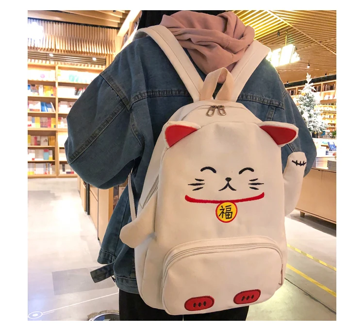 Menghuo Cute Cat Canvas Backpack Cartoon Women Backpacks for Teenage Girls School Bag Fashion Black Pink Pig Rucksack mochilas_18