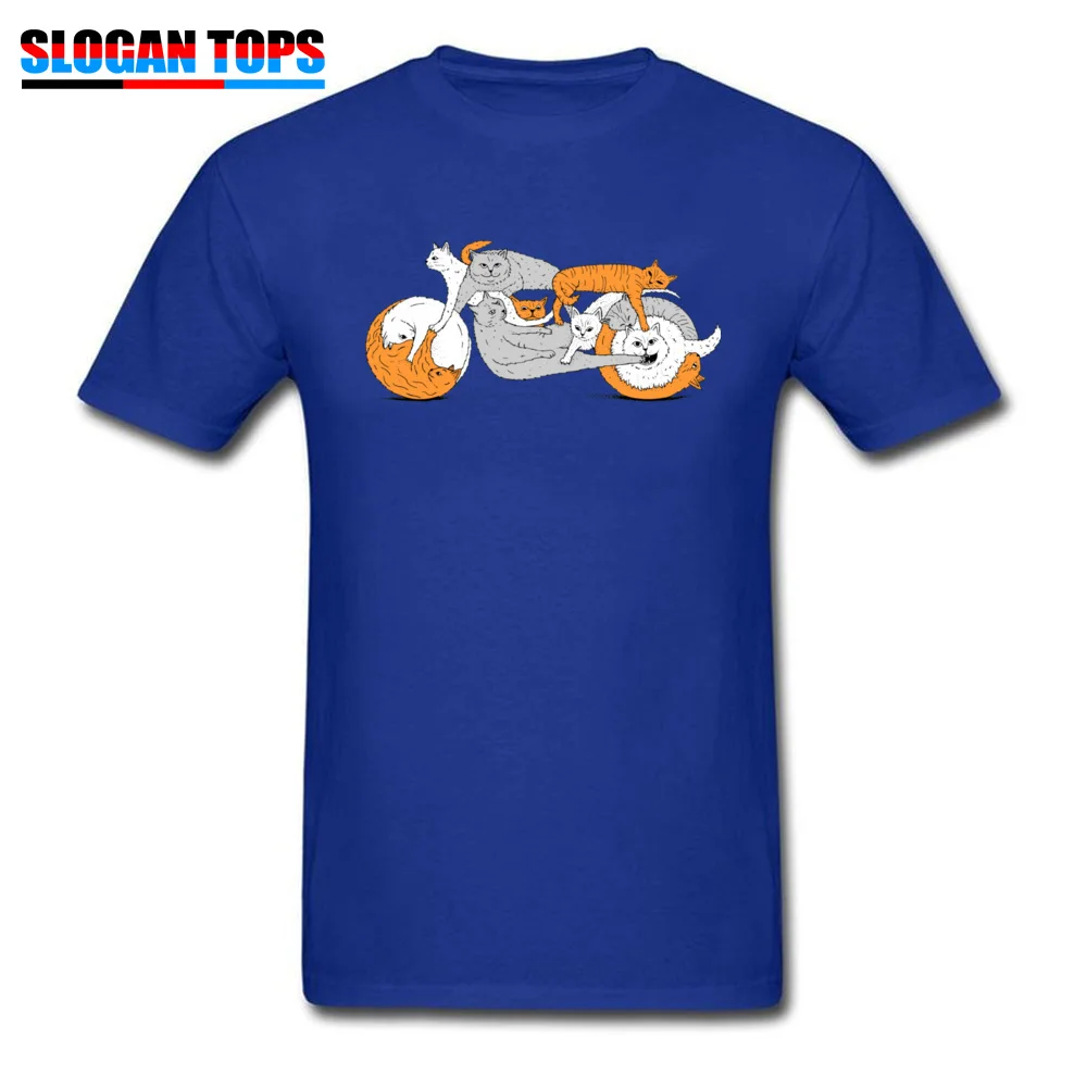 100% Cotton Men Short Sleeve Normal T-shirts Custom Tops Shirts Family Party O Neck Tshirts Drop Shipping Funny Biker Cat Cafe Racer Motorcycle Kitten blue
