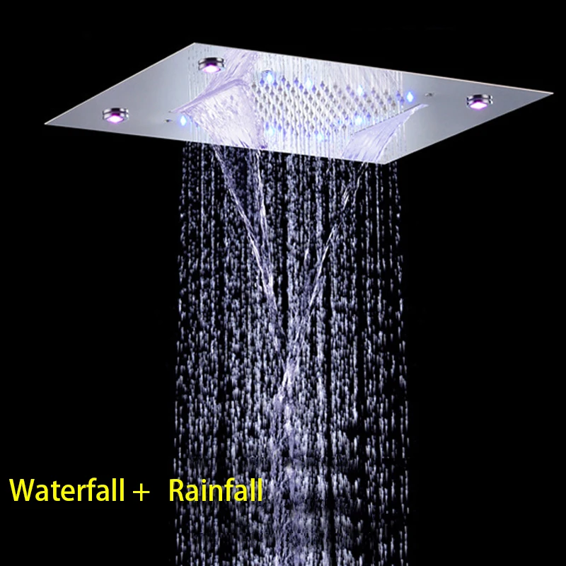 Потолочный скрытый душ с дождевой насадкой, светодиодный светильник для душа, большой верхний душ, 7 цветов, 500*360 мм, роскошный душ