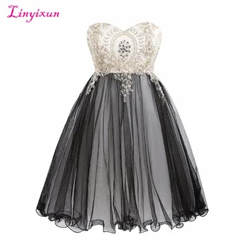 

Linyixun Real Photo New A Line Homecoming Dresses 2017 Applique Sparkly Masquerade Puffy Lace Sweetheart Short Prom Dresses