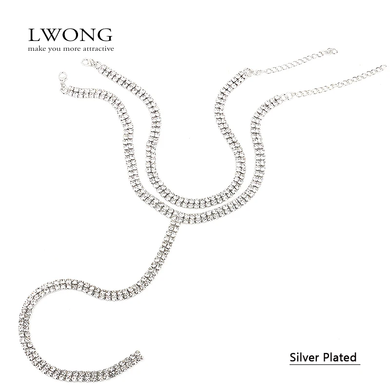 LWONG, сексуальное длинное ожерелье-чокер, стразы, ювелирное изделие, двухнитевое, многослойное чокер, стразы, хрустальные чокеры, длинное ожерелье для женщин - Окраска металла: 2 silver plated