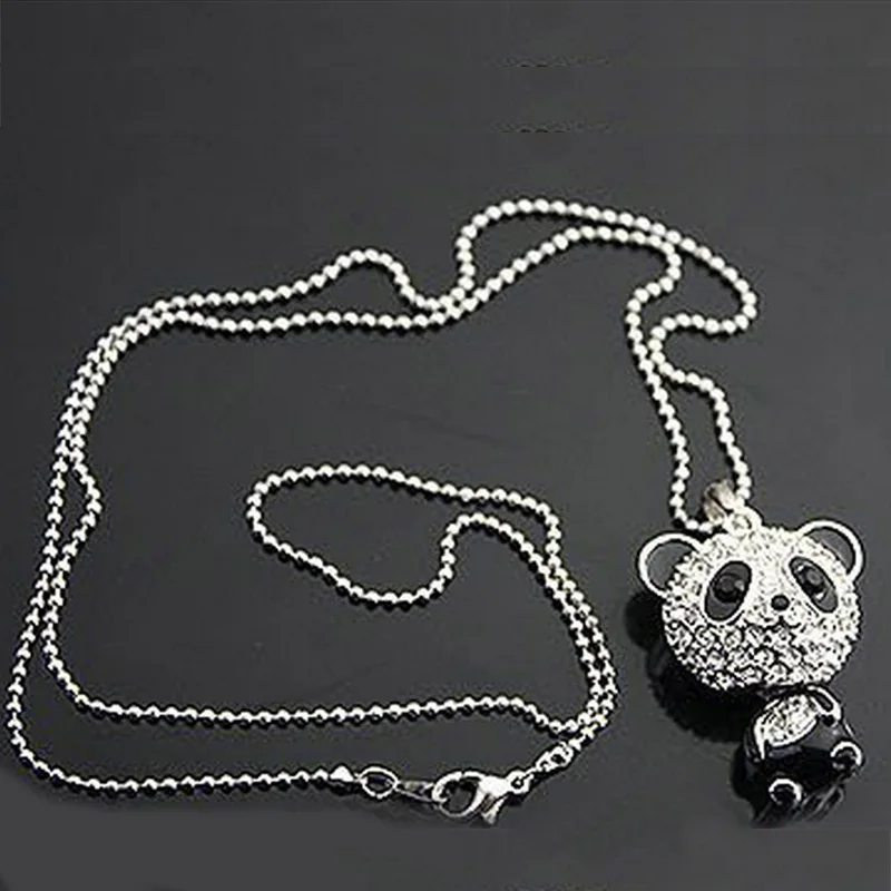 

Fashion Cute Enamel Rhinestones Panda Necklace For Women Crystal Accessories Sweater Pendant Jewelry Free Shipping