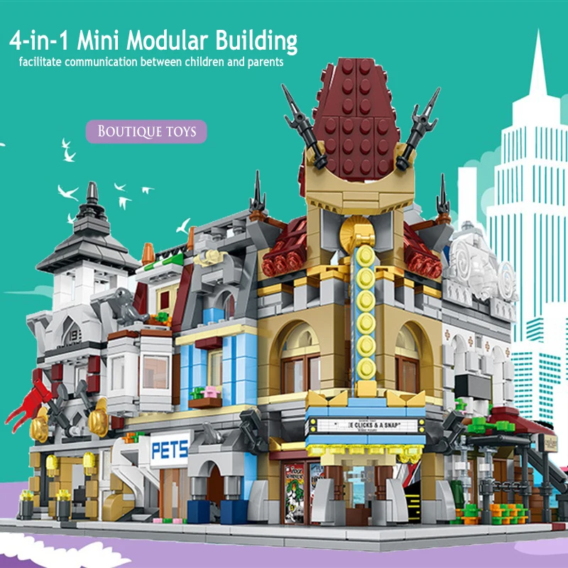 

LEGOing Creator City Mini Modular Building Parisian Restaurant Pet Shop House Architecture Blocks LEGOing City Street View Toys