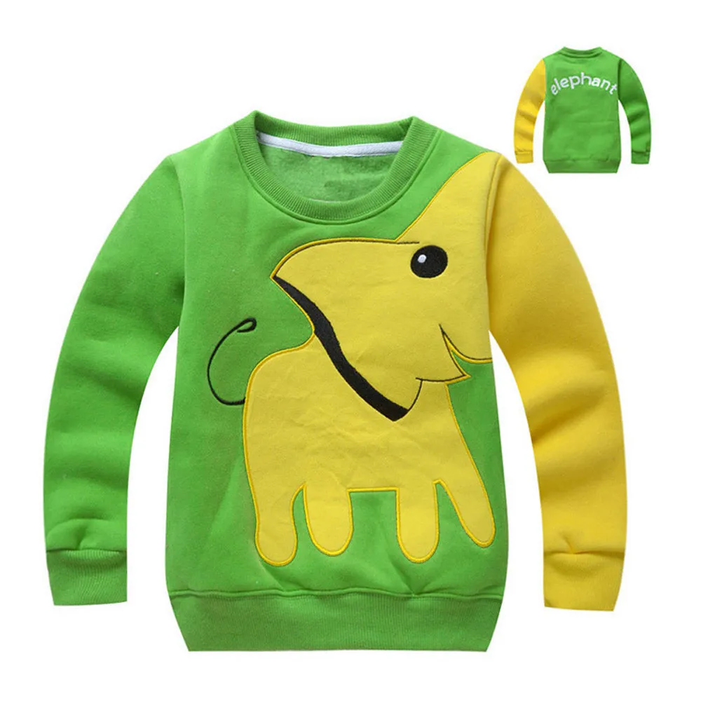 Свитер-Футболка С Рисунком Слона для малышей, цвет-блок Лидер продаж, свитер с длинными рукавами для мальчиков от 1 до 5 лет, топы