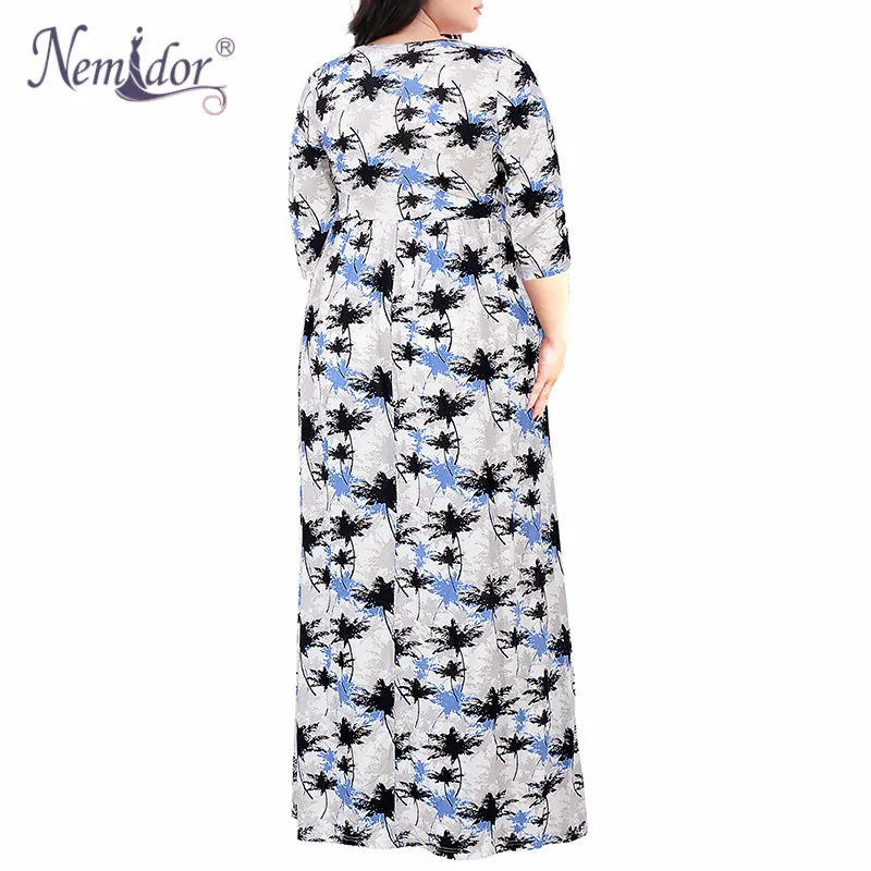 Nemidor женское элегантное винтажное Повседневное платье с v-образным вырезом и коротким рукавом 50s размера плюс 7XL 8XL 9XL вечерние платья макси с цветочным принтом