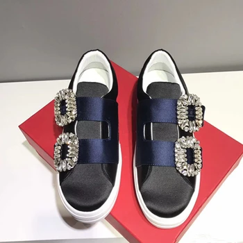 

Luxury Double Crystal Handmade Women Sneakers Fashion Silk Sl Luxip On Round Toe Flats Loafers Runway Party Wedding Shoes Woman