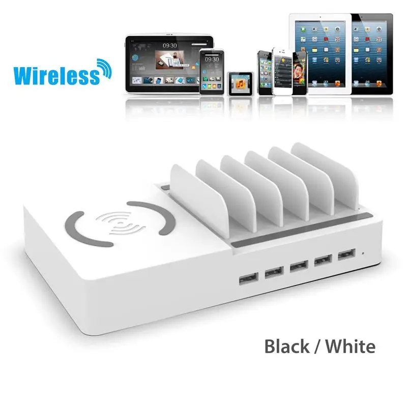 

NEW Multi-Port USB Smart QI Charging Dock Fast Charger with Wireless Pad Multi-Function USB Charger