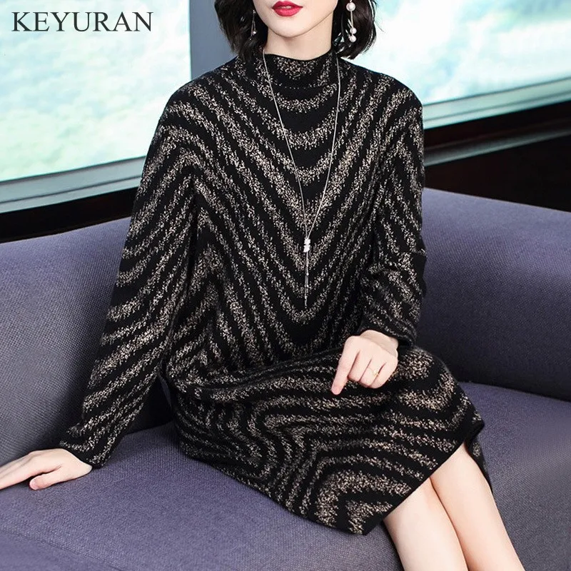 

Plus Size M-4XL 2019 New Spring Autumn Winter Women's Knit Dress Female Turtleneck Long Sleeve Bottoming Loose Sweater Dresses