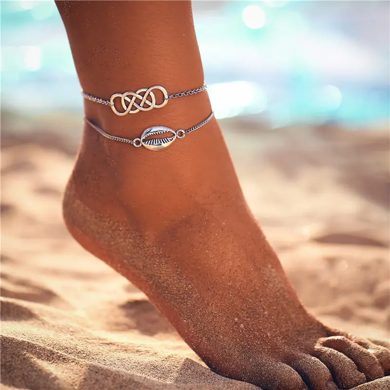 Boho Multilayer Turtle Shell Beads Anklets For Women Moon Sun Vintage Beach Rope Ankle Bracelet on Leg Summer Foot Jewelry