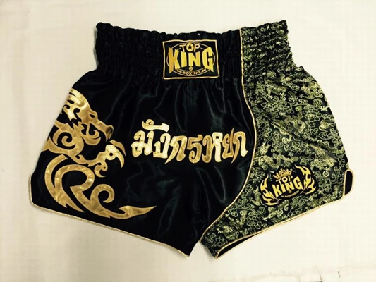 Шорты для тайского шорты боксерские трусы мужская спортивная одежда мма шорты M-XXL боевые брюки золотым шитьем - Цвет: Черный