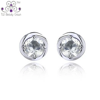 

2017 New Fashion Jewelry 925 Pure Silver Purple White Crystal Cubic Zirconia Stud Earrings For Women Bridal Jewelry