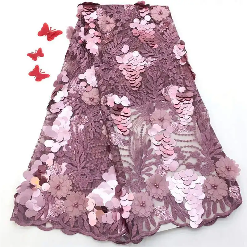 Nigerian Lace Fabric 2018 High Quality 3d Wedding White African With Beads French pink | Дом и сад
