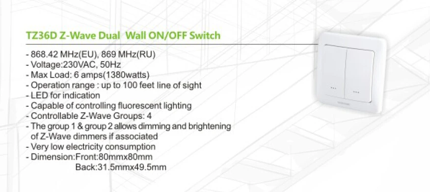 Z-wave настенный переключатель комплект(1 шт. TZ36S+ 1 шт. TZ36D+) умный zwave переключатель для домашней автоматизации