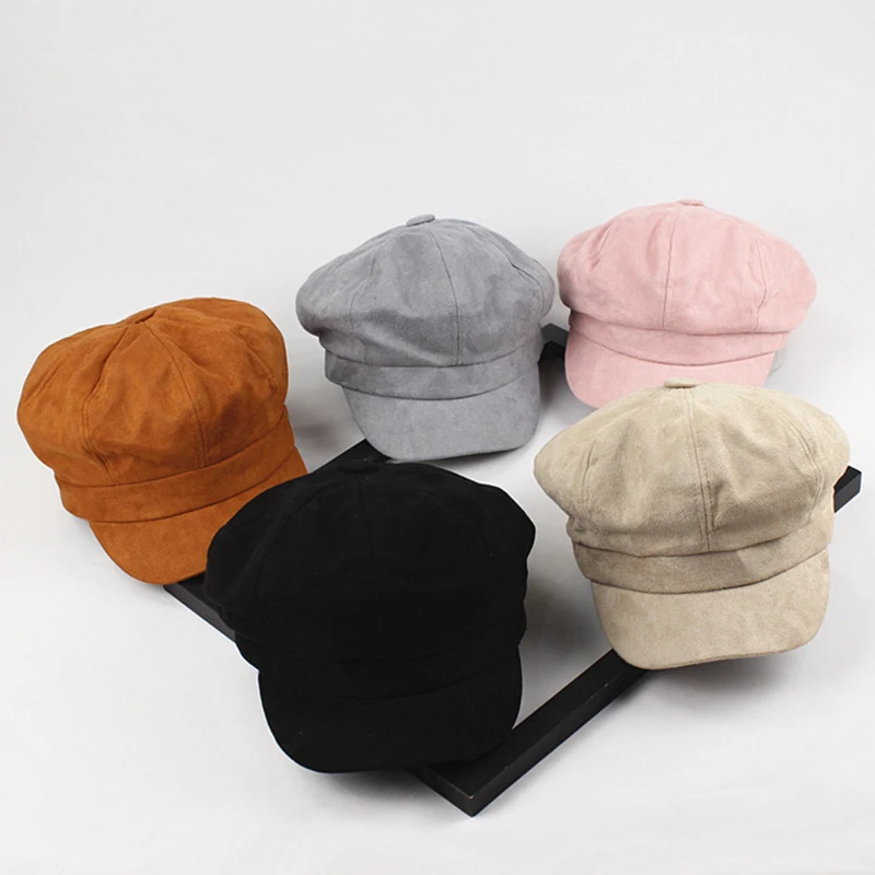

Vintage Classic Beret Women Hat For Female Basic Casual Cap Girl Suede Painter Winter Beret British Style Outdoor Octagonal Cap