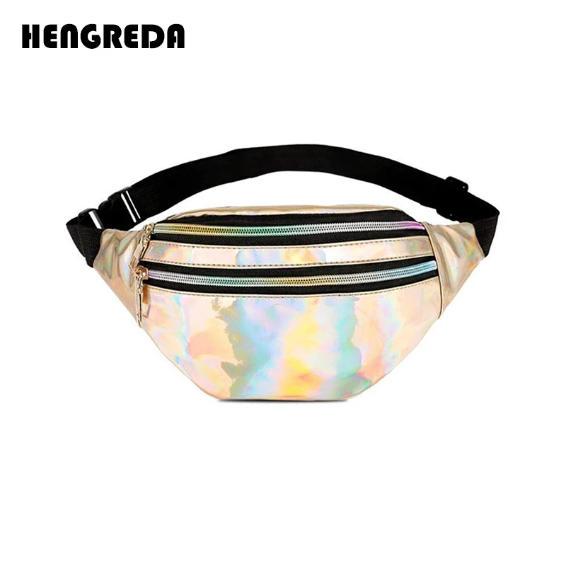 Glod Hengreda голографические поясные сумки женские розовые серебряные поясные сумки Женская поясная сумка черные геометрические поясные сумки лазерная нагрудная сумка для телефона - Цвет: Glod